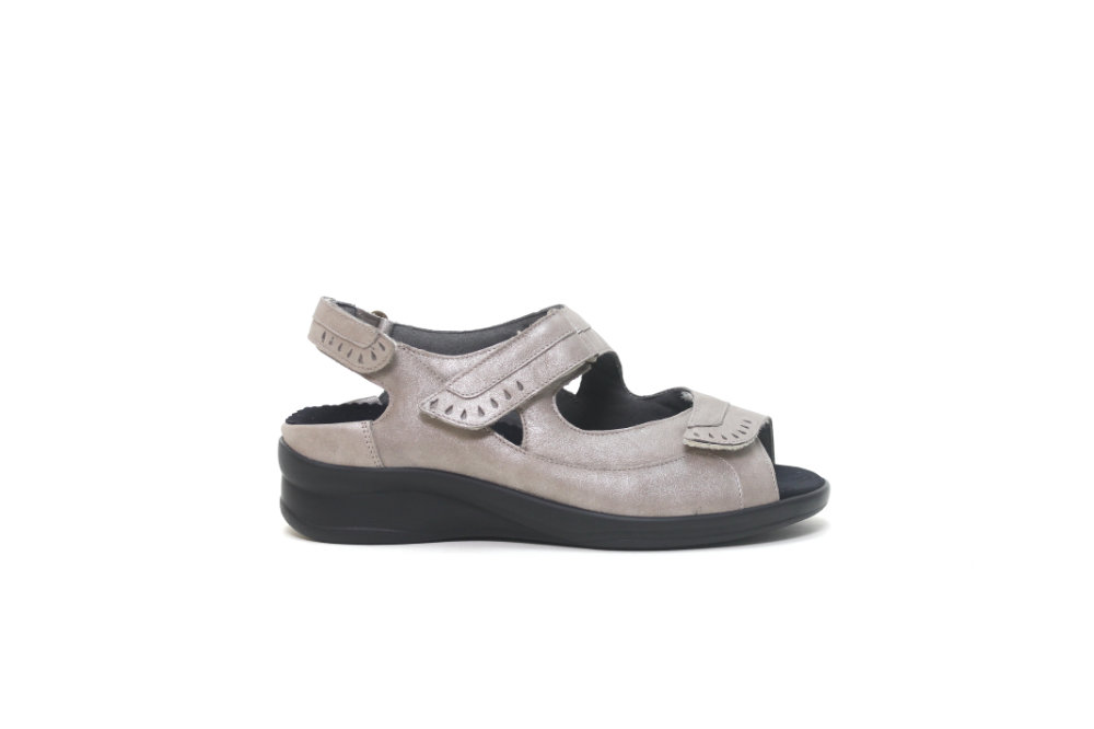 durea sandales semelles amovibles confort cuir nubuck large souple plates gris argenté compenssée velcro réglable